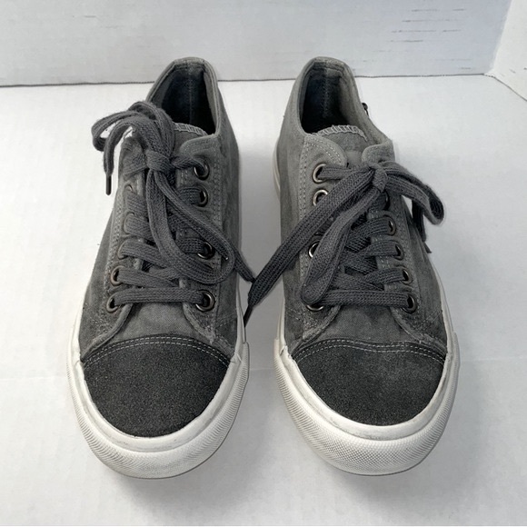 EUC Rare Blowfish Malibu washed canvas dark gray sneakers, side zipper - Picture 2 of 8